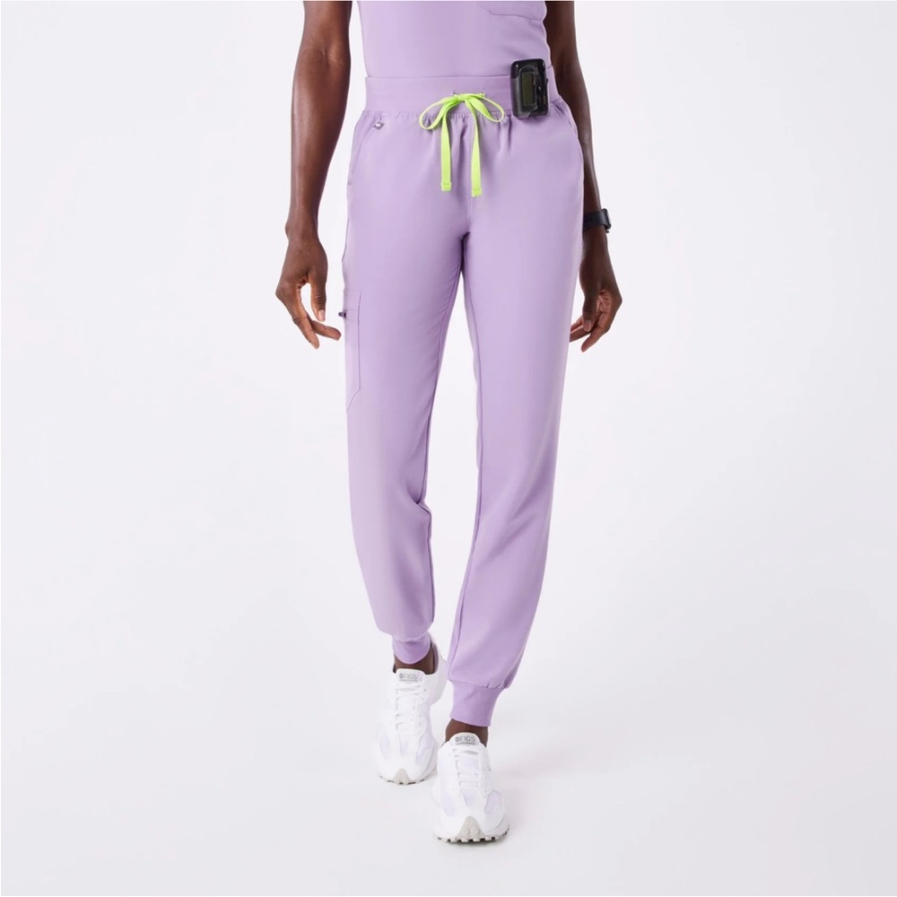 Figs Women's Lilac Jogger Scrub Pants with Neon Accents
